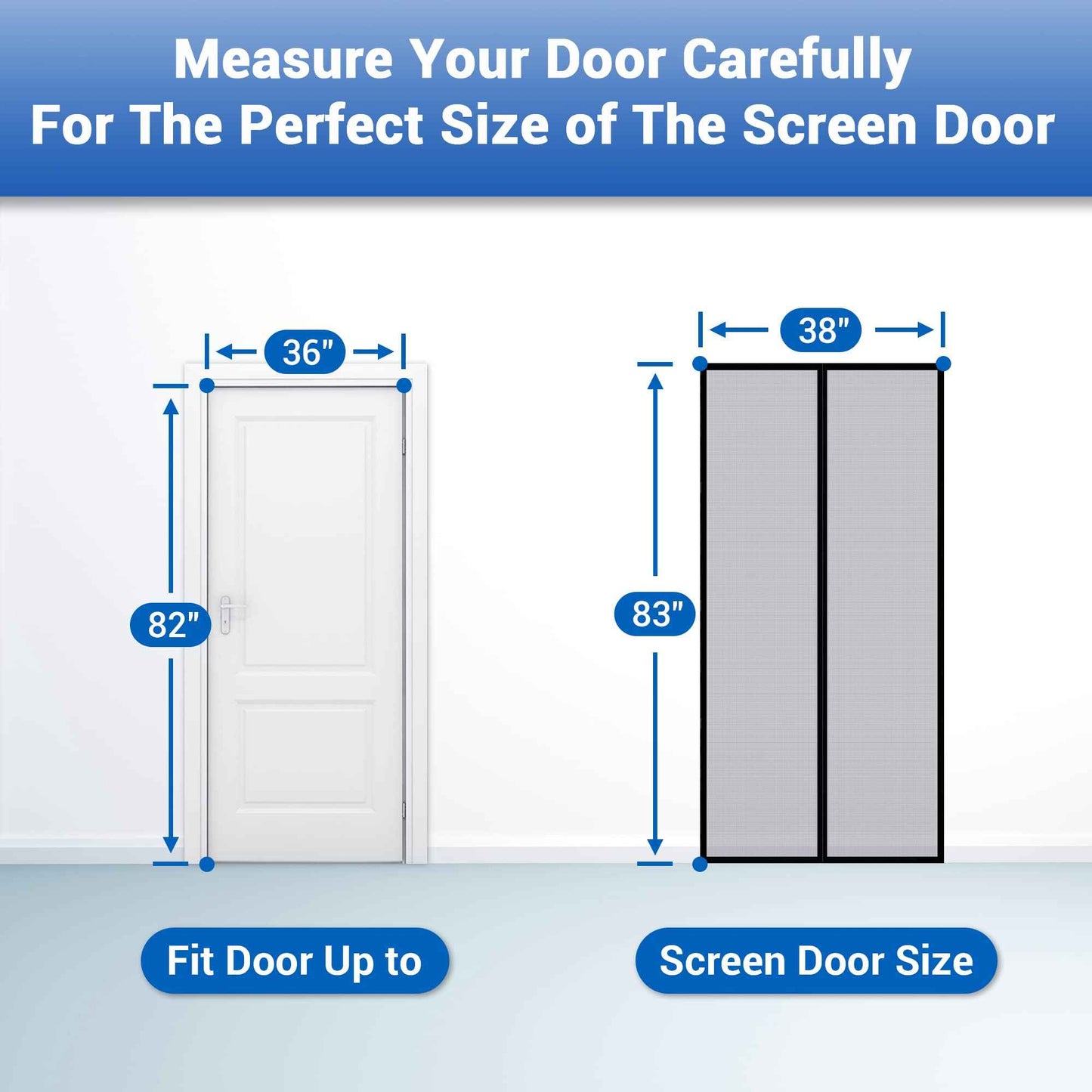 Fiberglass Magnetic Screen Door Mesh - Heavy Duty Magic Door Screen Closure with Magnets for Sliding, Patio, French, Front and Back Door, Kid and Pet Friendly, Easy Install Gray