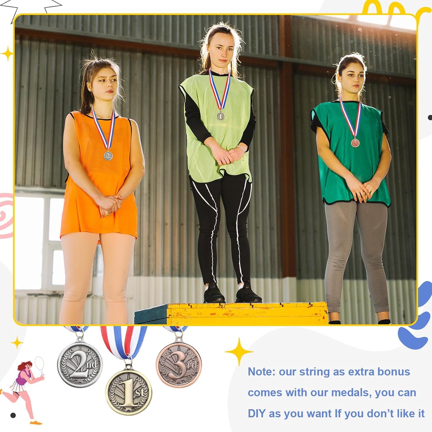 RoundFunny Award Medals - 1st, 2nd, 3rd Place Gold, Silver, Bronze Medals with Neck Ribbon | 2-Inch Trophy for Sports Competitions
