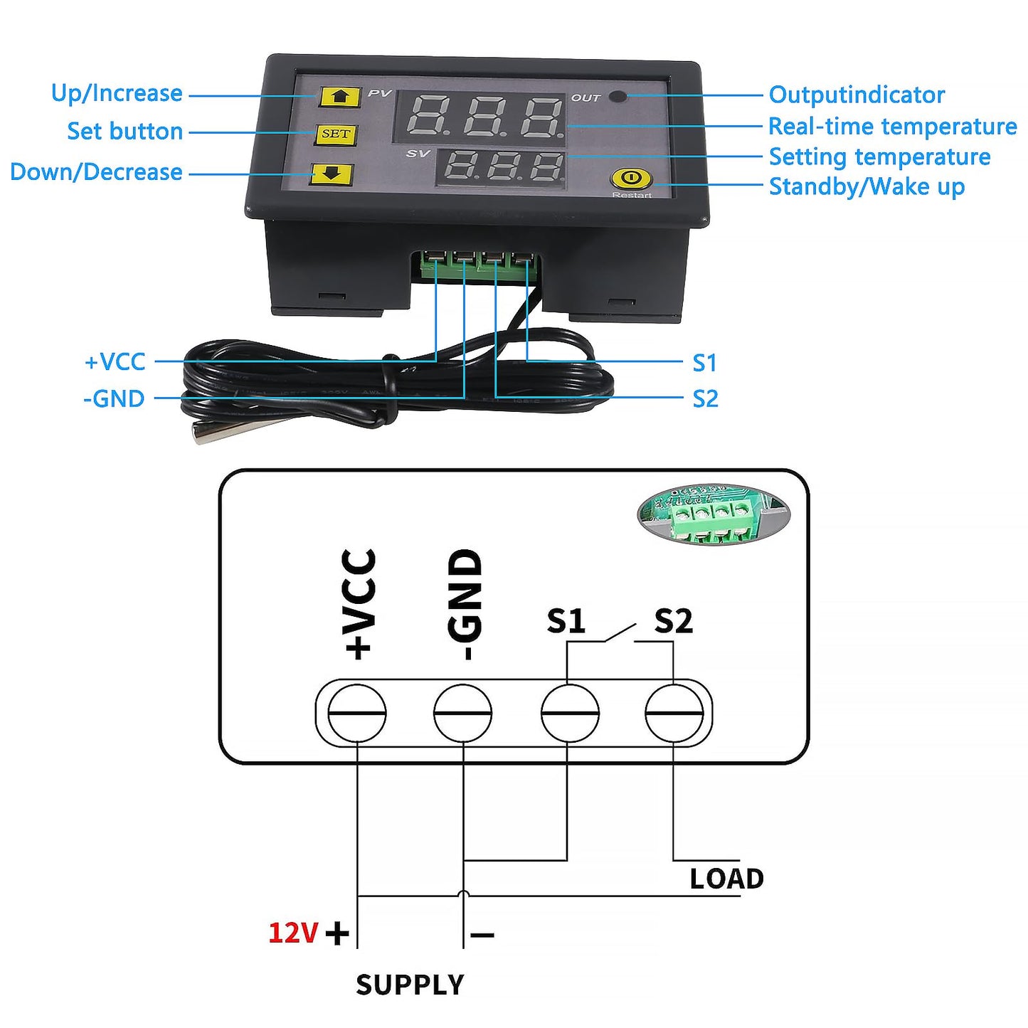 Coliao 2pcs Digital Temperature Controller W3230 Digital LED Thermostat Switch with Waterproof Probe AC110-220V Programmable Heating Cooling Electronic Thermostat Control -50℃ to 120℃
