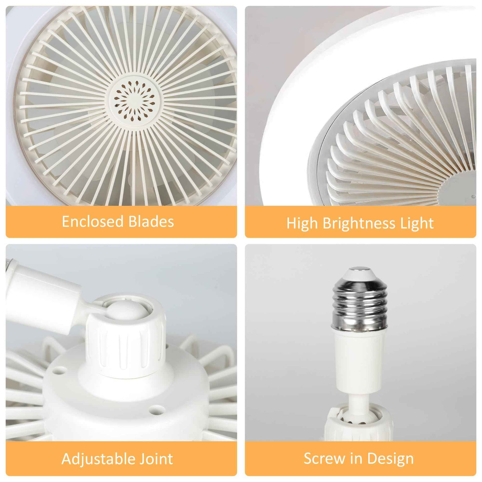 cambk Socket Ceiling Fan Light Screw in with 3 Color Temp, Low Profile Enclosed Dimmable Fanlight with Remote, 10 inch Small Adjustable White E27 LED Ceiling Lights for Bathroom/Bedroom/Garage
