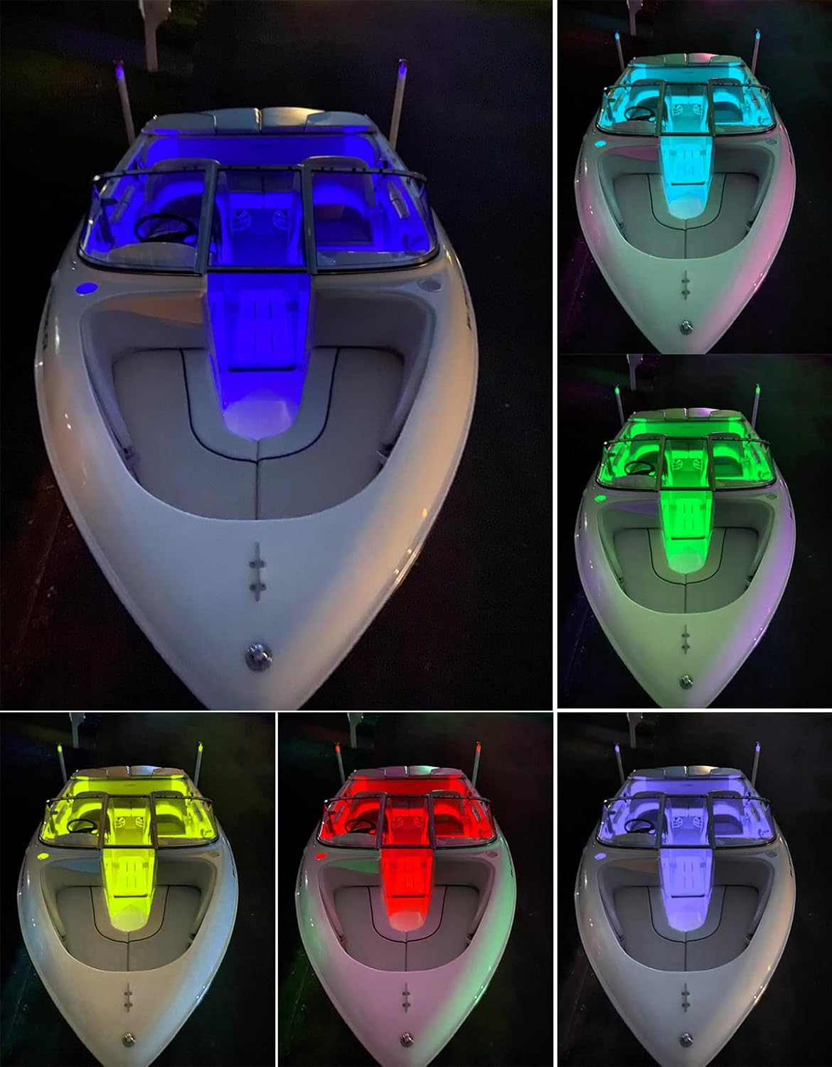 Seaponer Wireless Battery Operated Boat Lights - Waterproof LED Deck & Interior Lighting | RGB Multi-Color Remote Control, 4-Pack