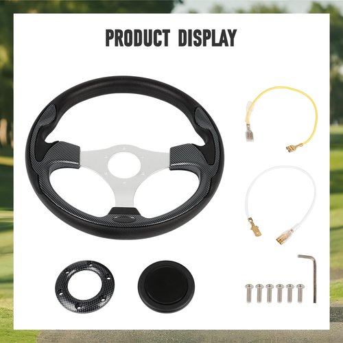 FAHKNS Golf Cart Steering Wheel, Universal 12.5" PVC Vinyl Leather 6 Bolt Aluminum Frame Steering Wheel, Fit For Club Car DS & Precedent, EZGO TXT & RXV, Yamaha, Most Golf Cart