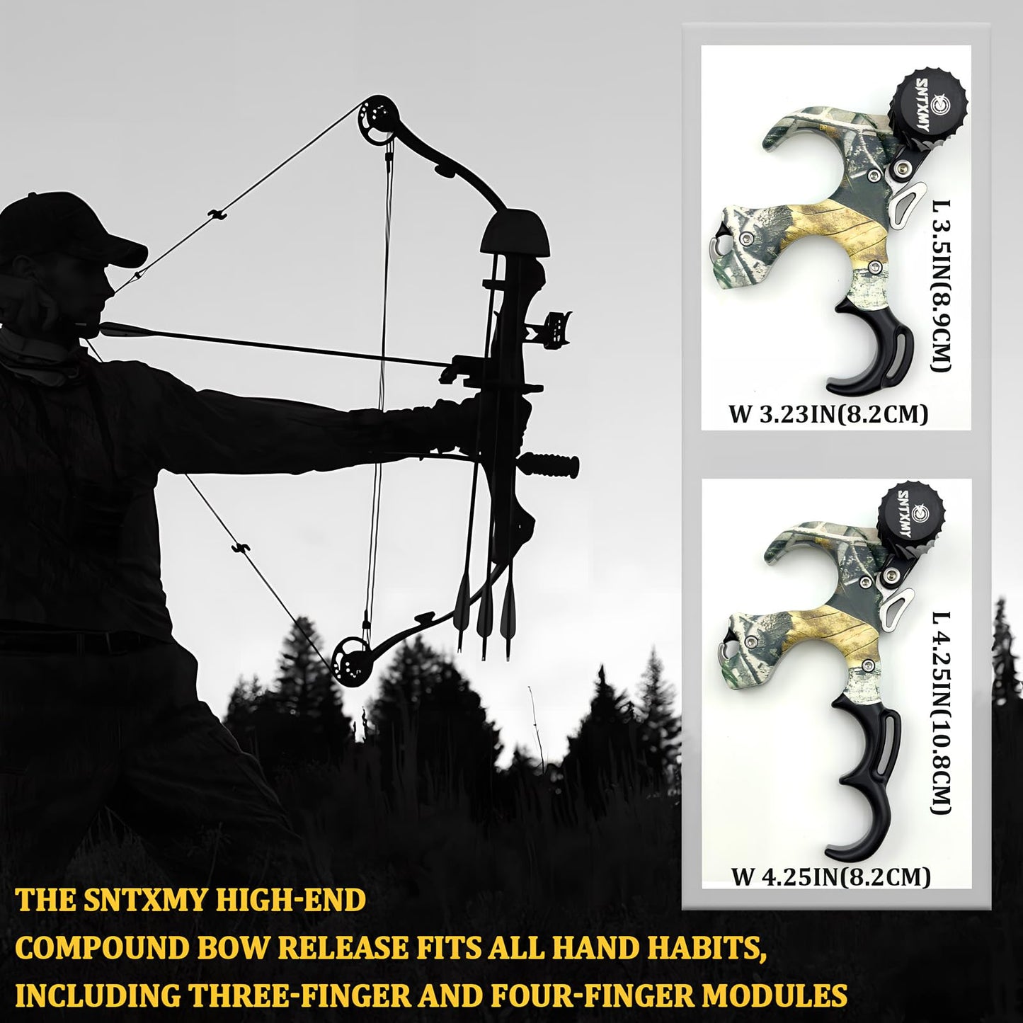 sntxmy Bow Release for Compound Bow, Archery Release Aids, Compound Bow Trigger Release, Button Thumb Release. (3 or 4 Finger Bow Release, Dark Camo)