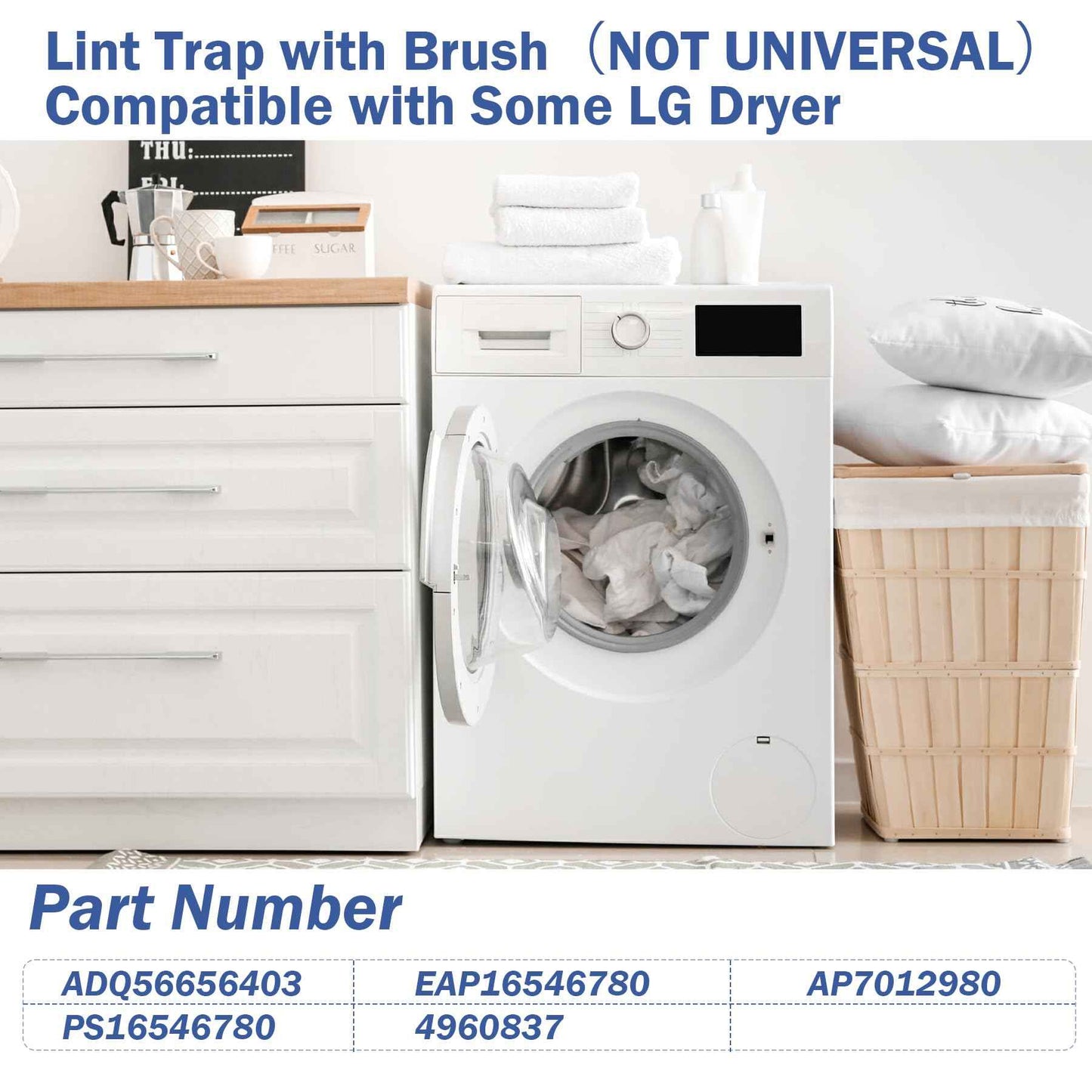 ADQ56656403 Dryer Lint Filter Compatible with LG WashTowers AP7012980 PS16546780 Dryer Lint Screen Trap with Vent Lint Brush - without Felt Seal