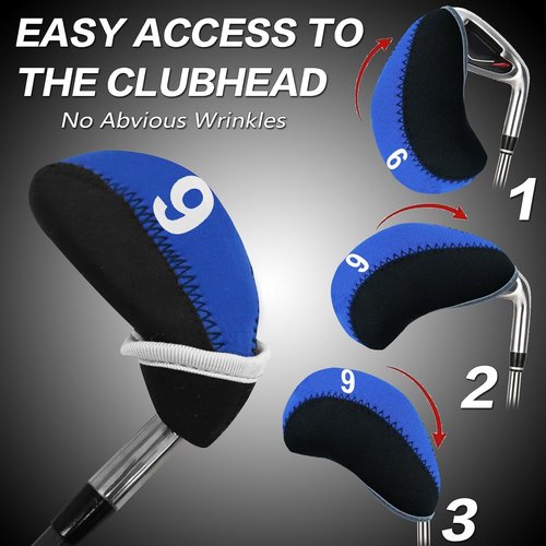 Golf Club Covers Set for Irons Neoprene Iron Head Cover Club Protector 10Pcs with/Without Top Window Accessories for Men Women (Blue(Without Top Window))