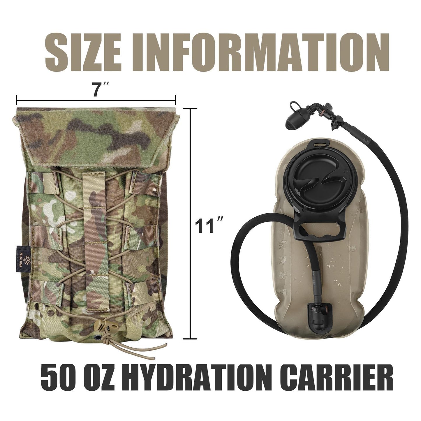 PETAC GEAR 1.5L / 3L Tactical Hydration Pack，Molle Carrier Pouch for 50 oz /100 oz Hydration Bladder Daypack Water Backpack.