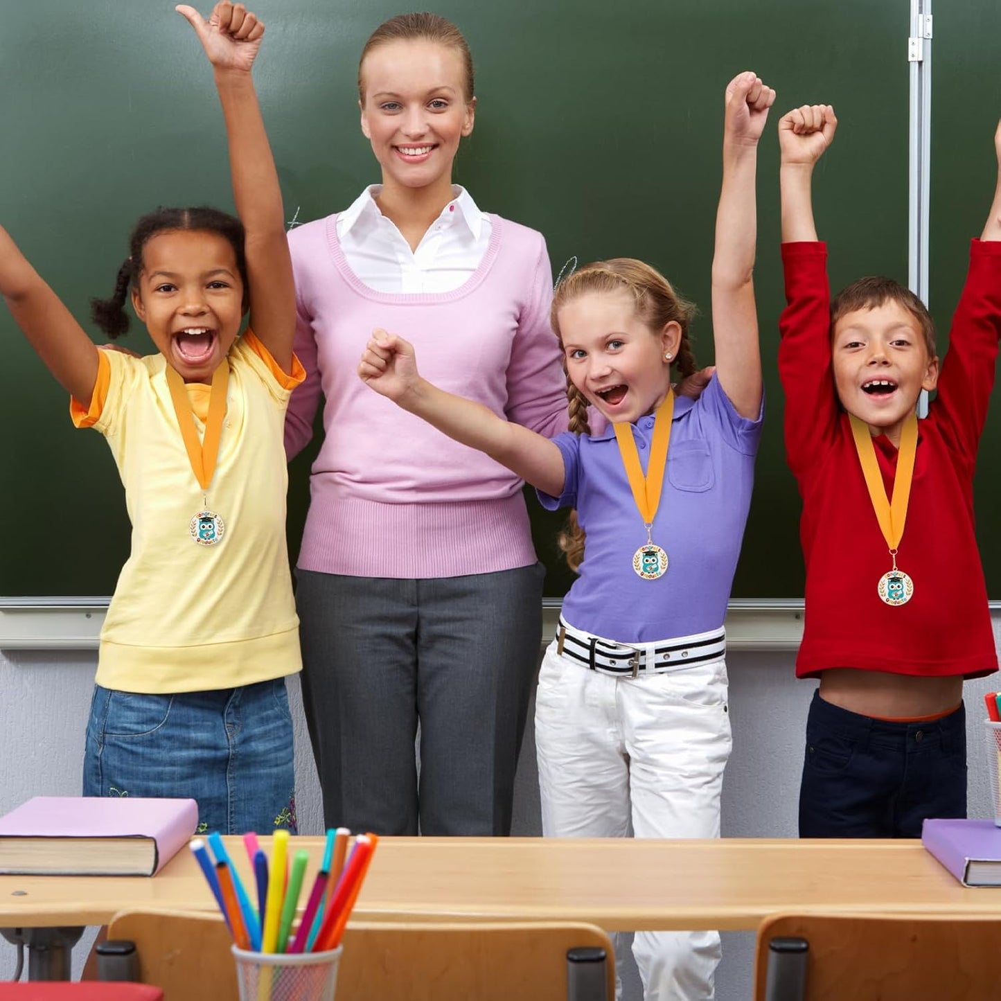 Regine Switzerland Kindergarten Graduation Medal - 2 Metal Medals with Neck Ribbon for Kids