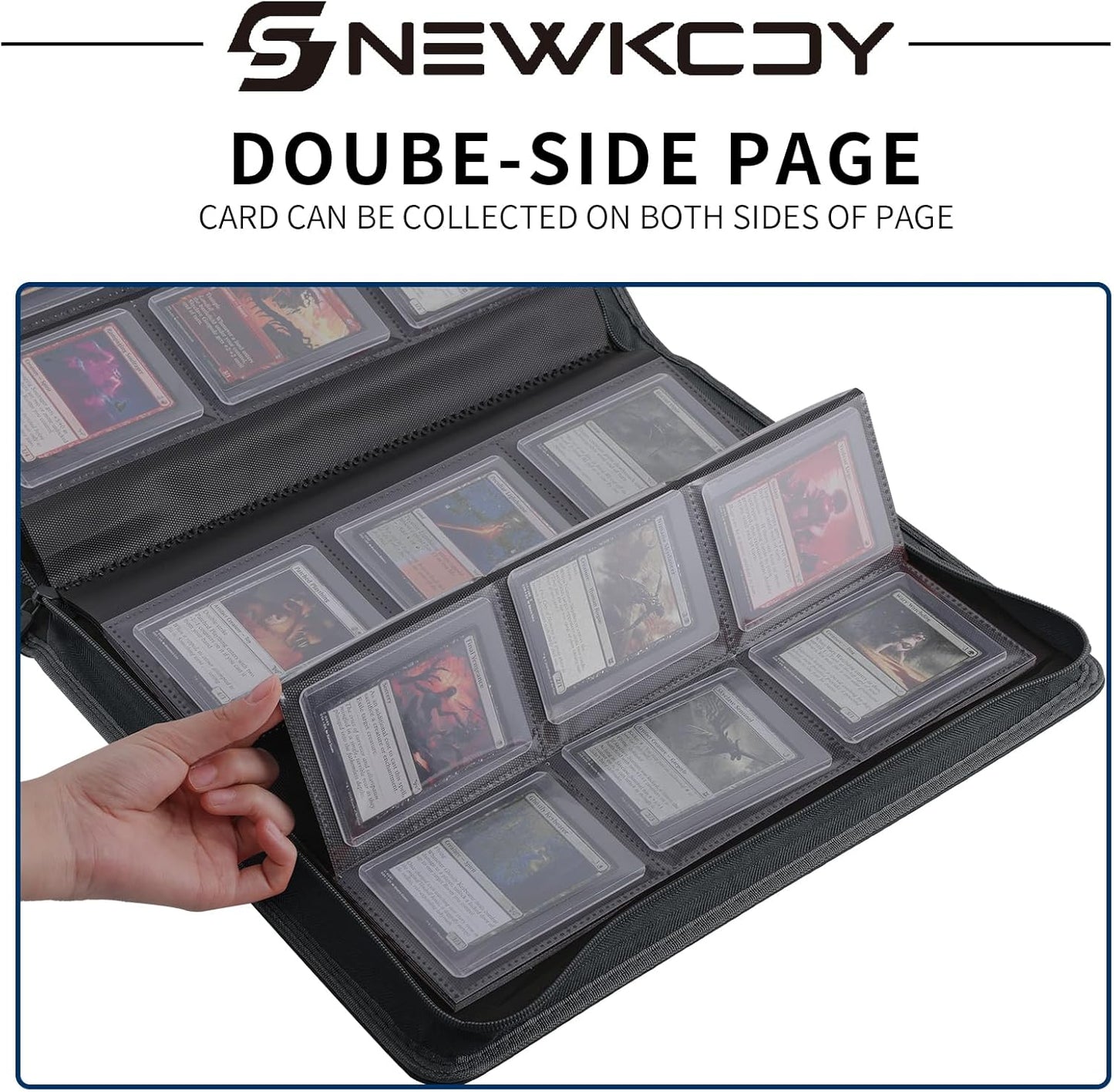 Snekdy Top Loader Binder - 9 Pocket Card Holder with Sleeves for 360 Cards | Smooth Black PU Leather