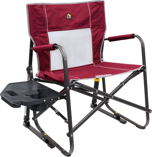 GCI Outdoor Freestyle Rocker XL Camping Chair - Portable Folding Design with Side Table & Drink Holder | Red