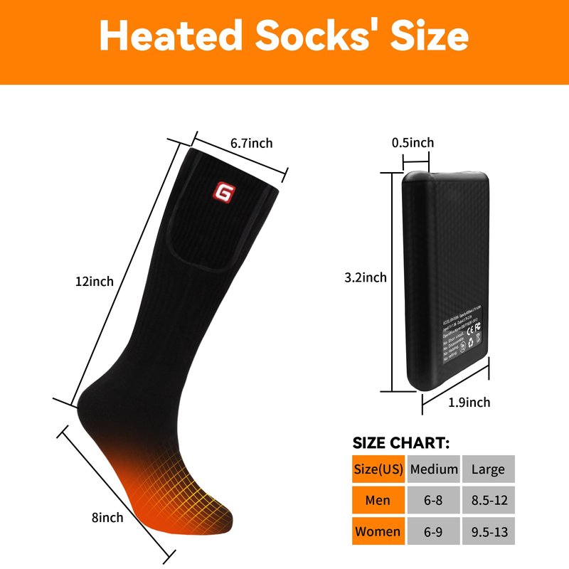 MMlove Heated Socks for Men Women, 3 Heat Settings, 4000mAh Battery, Washable Electric Heated Socks, Rechargeable Smart Foot Warmers for Camping Fishing Skiing Hiking