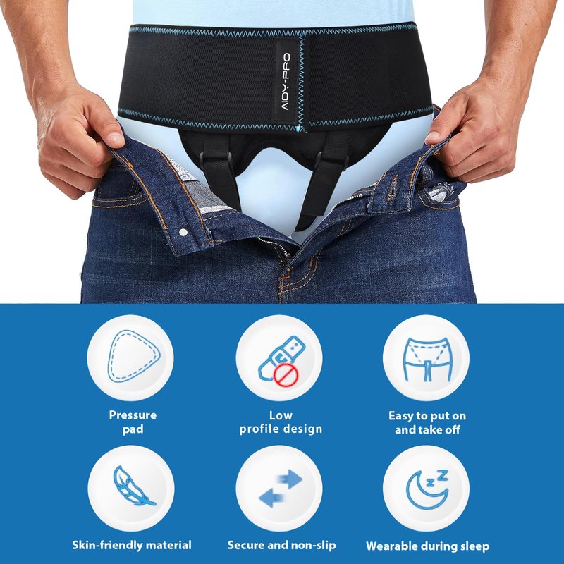 AIDY-PRO Inguinal Hernia Support for Men and Women Single/Double Hernia Truss, Inguinal Hernias Belt for Men and Women with 2 Removable Compression Pads Adjustable Waist Strap M