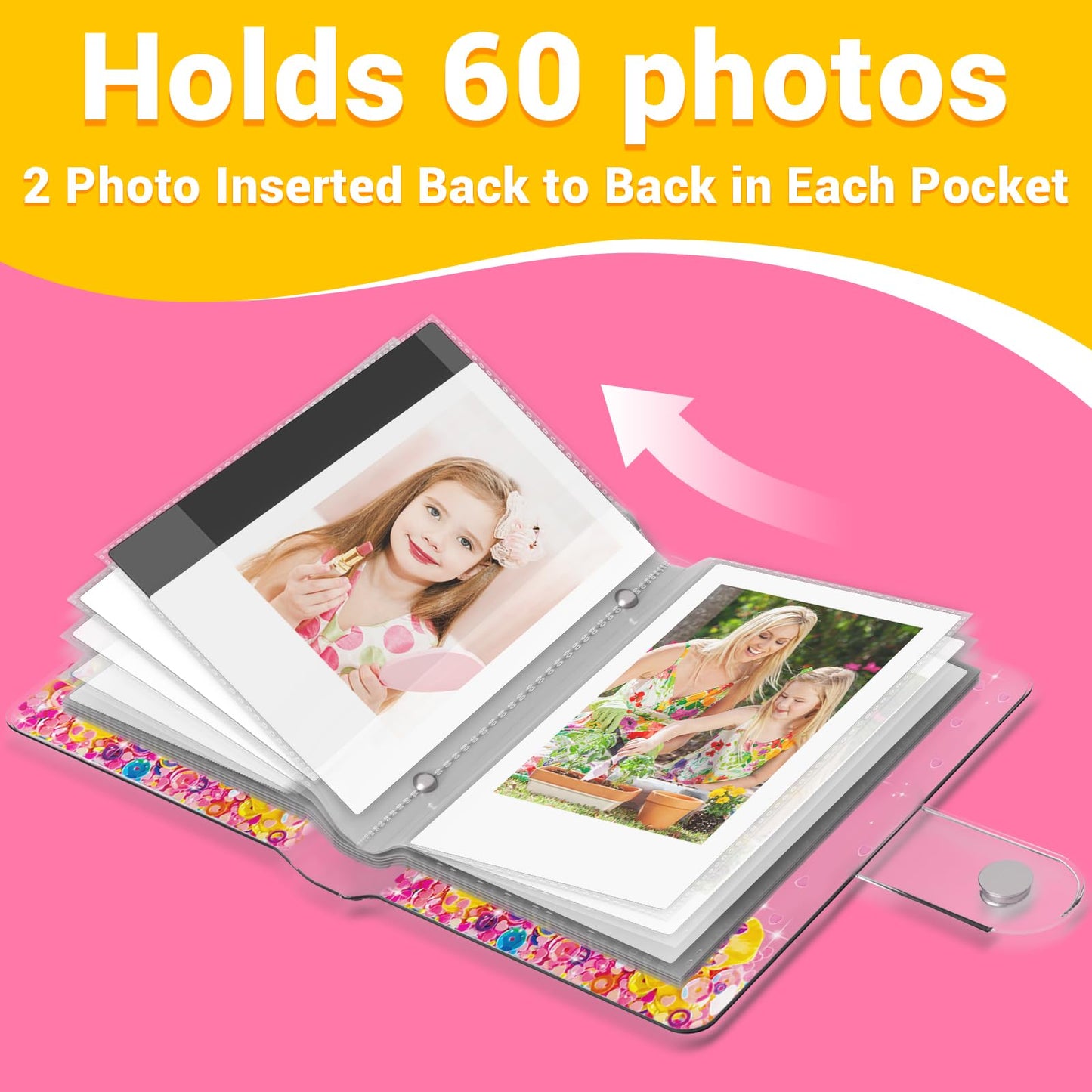 Small Photo Album 2x3 for Instax Mini Series Instant Film, 3 Inch Mini Photo Album for Polaroid Snap, SocialMatic Instant Cameras & Zip Printer, Gift for 3~10 Year Old Girl(Holds 60 Photos)