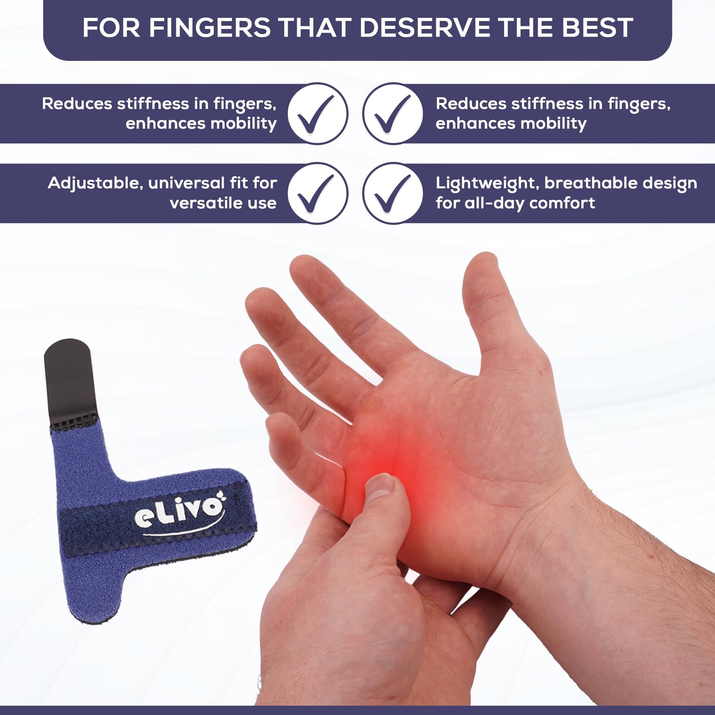 MedVance Elivo Finger Splint, Trigger Finger Support Brace for Thumb, Index, Middle, Ring, and Pinky Finger, One Size Fits All - 1 Pack