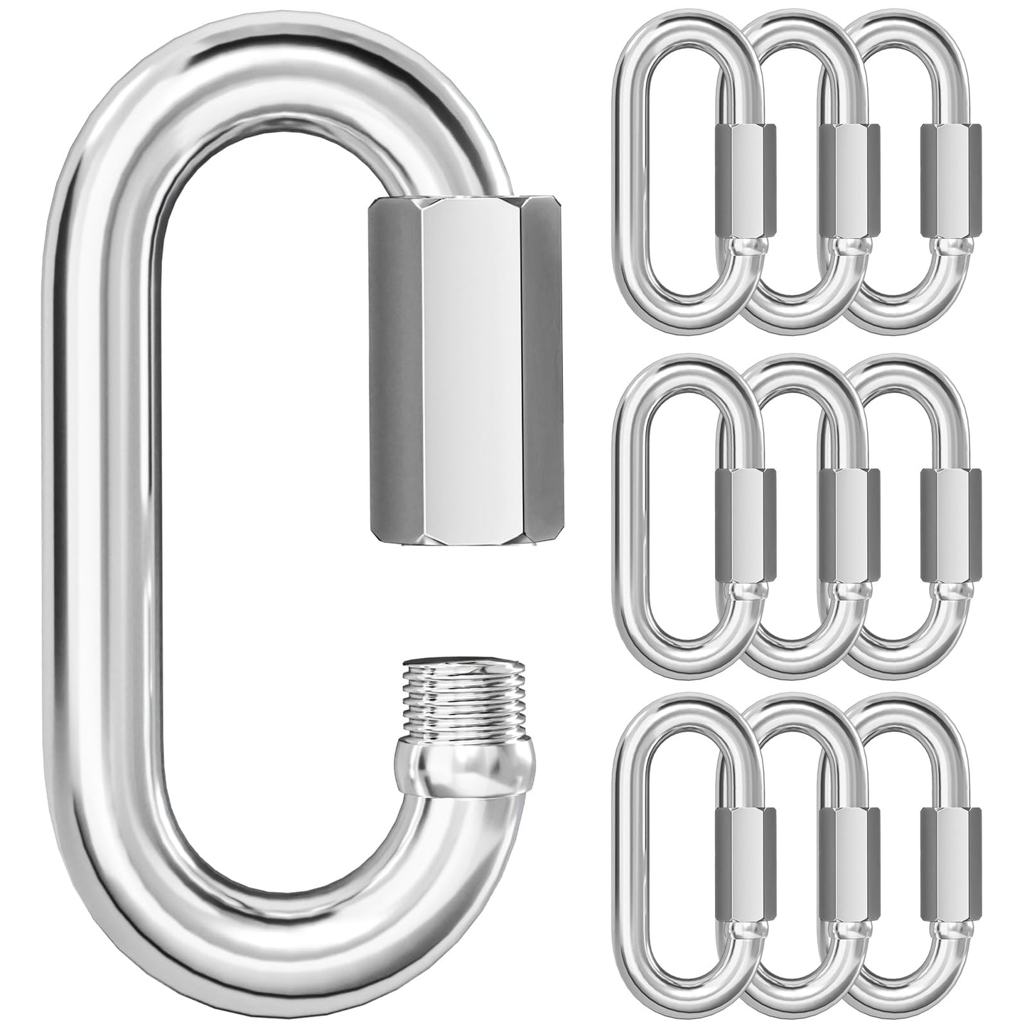 KINLINK 10PCS M5 3/16 Quick Link Chain Connector, 304 Stainless Steel Carabiner, Small Locking Carabiner Clips Heavy Duty Chain Link Connector for Connecting Hammock，Swing, Shade Sail-Capacity 650LB