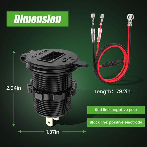 10L0L Golf Cart USB Ports 2 in 1 Dual Outputs & LED Display Voltage Meter Universal for Club Car, EZGO & Yamaha, Quick Charge 3.1A,Metal Shell Safe Charging Socket 9V-48V Voltage Input