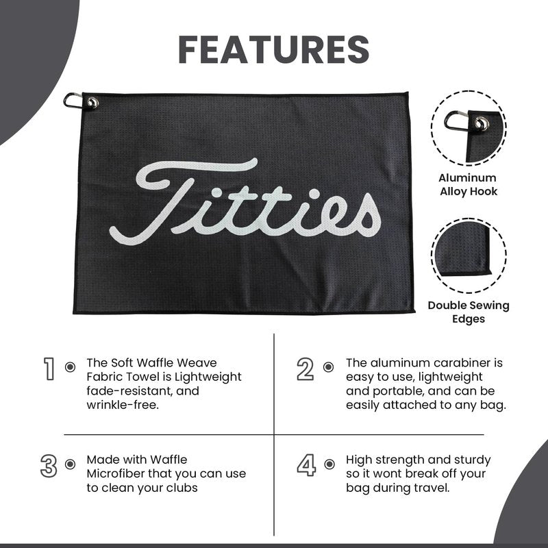 Syren Premium Black Funny Microfiber Towel with Holder Clip - Exclusive Golf Accessory for a Fun Golfing Experience