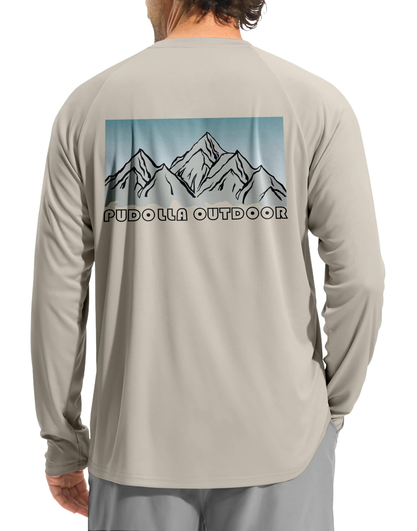 Pudolla Men's Sun Protection Long Sleeve Shirts UPF 50+ Fishing Swim Shirts Lightweight Quick Dry Rash Guard Hiking Shirts(Grey/Mountain Large)