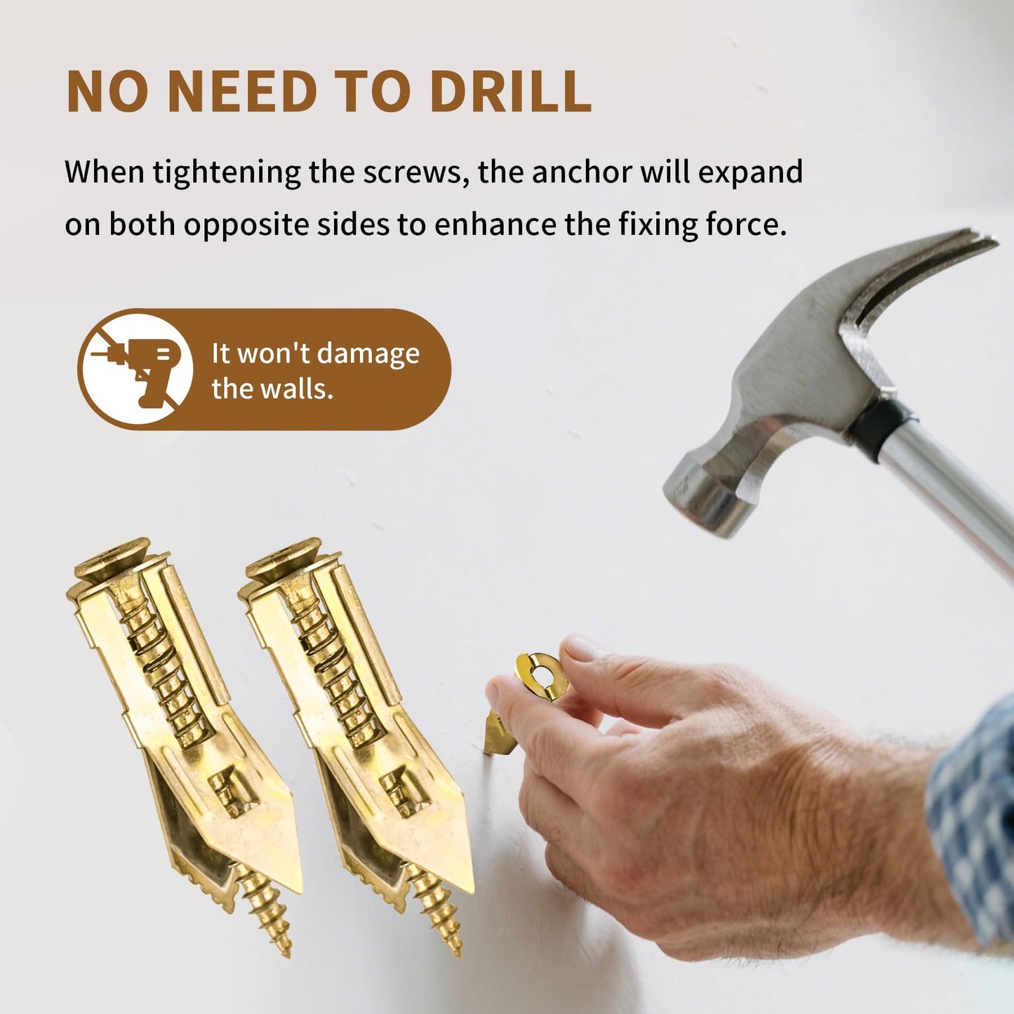 65 Set Drywall Self Drilling Anchors with Screws, Heavy Duty Wall Fasteners for Hanging for Brick, Stucco, Wood, No Drill Needed,0.47"x1.57"