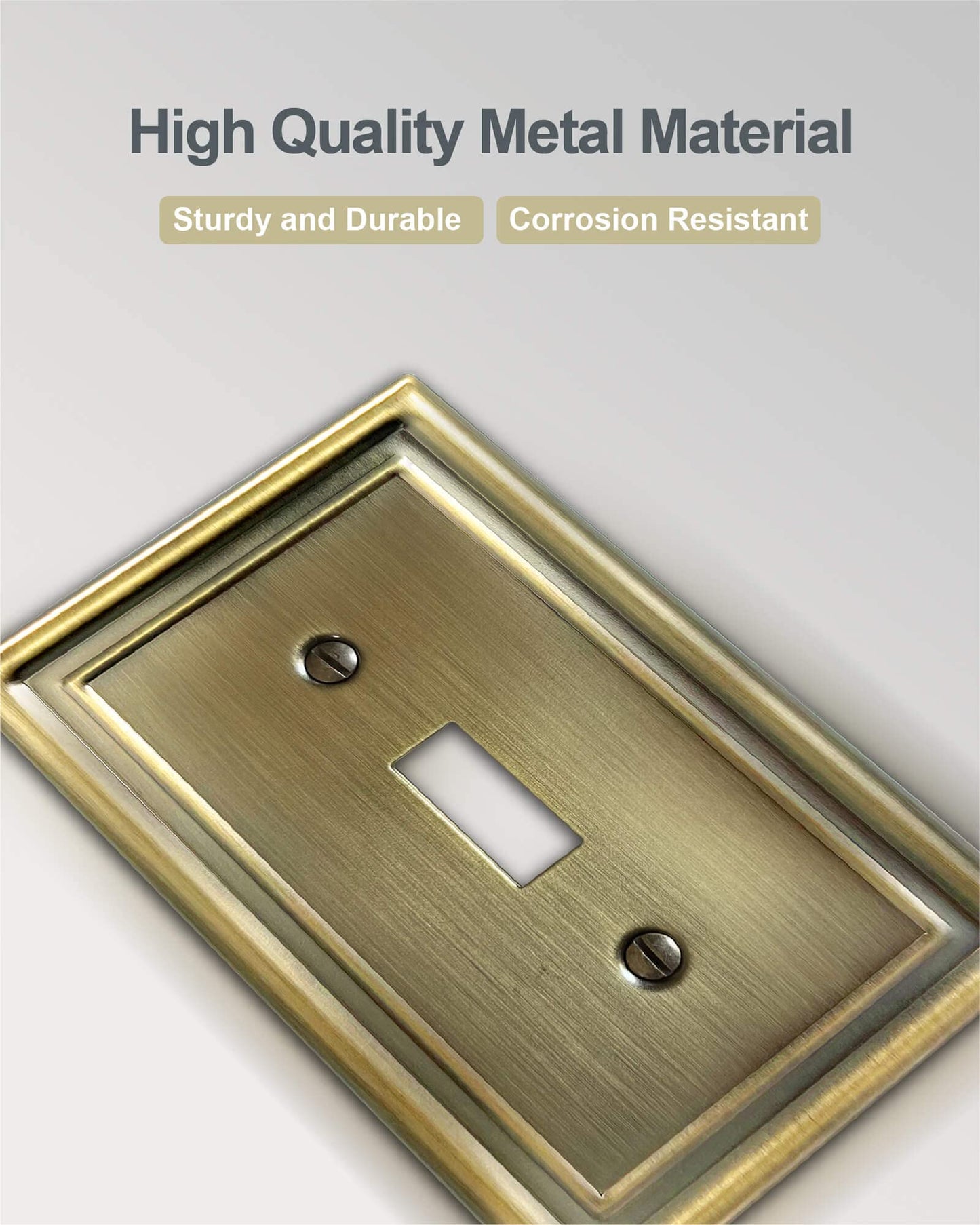 ZILLSEA 2-Pack Light Switch Covers, Single Toggle Switch Plate Cover, Decorative Antique Brass Metal Wall Plate, 3.15''*4.88'', Midsize