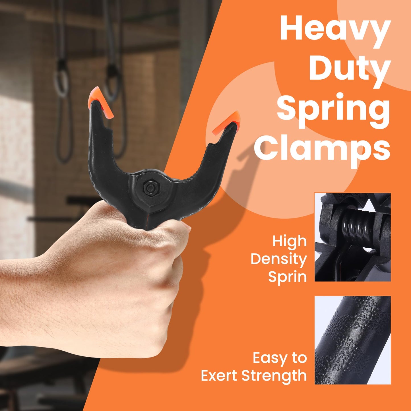 ECY Spring Clamps Heavy Duty 4.5 Inch 10 Pack - Plastic Rust Proof Clamps with Non-Slip Pads for Backdrop, Crafts, Woodworking, Photography | Multipurpose Holders for Tarps, Pool Covers & Gluing