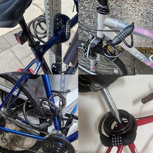 Bicycle Cable Lock, 4-Digit Combination, 6-Foot Long, Resettable Anti-Theft Bicycle Lock,Accessories for Mountain Bike, Road Bike, Electric Bicycle, Scooter（Black）