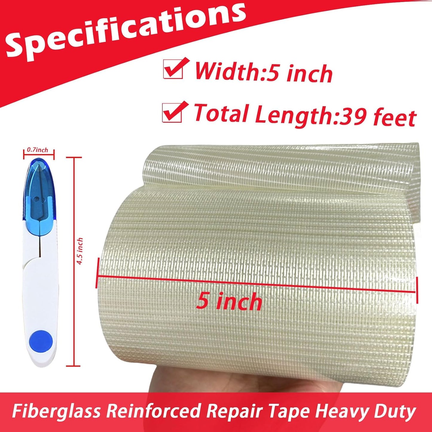 Skiennix Fiberglass RV Awning Repair Tape Kit - 5 Inch Wide, 39ft Heavy-Duty Waterproof Patch for Tents, Tarps, and Canopies