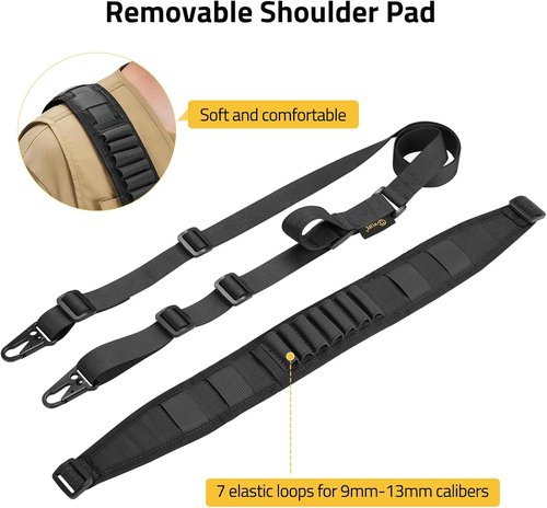 CVLIFE Quick Adjust Two-Point Rifle Sling - Removable Shoulder Strap & 7 Elastic Loops for 9mm-13mm Calibers | 2 Pack 360° Metal Swivels