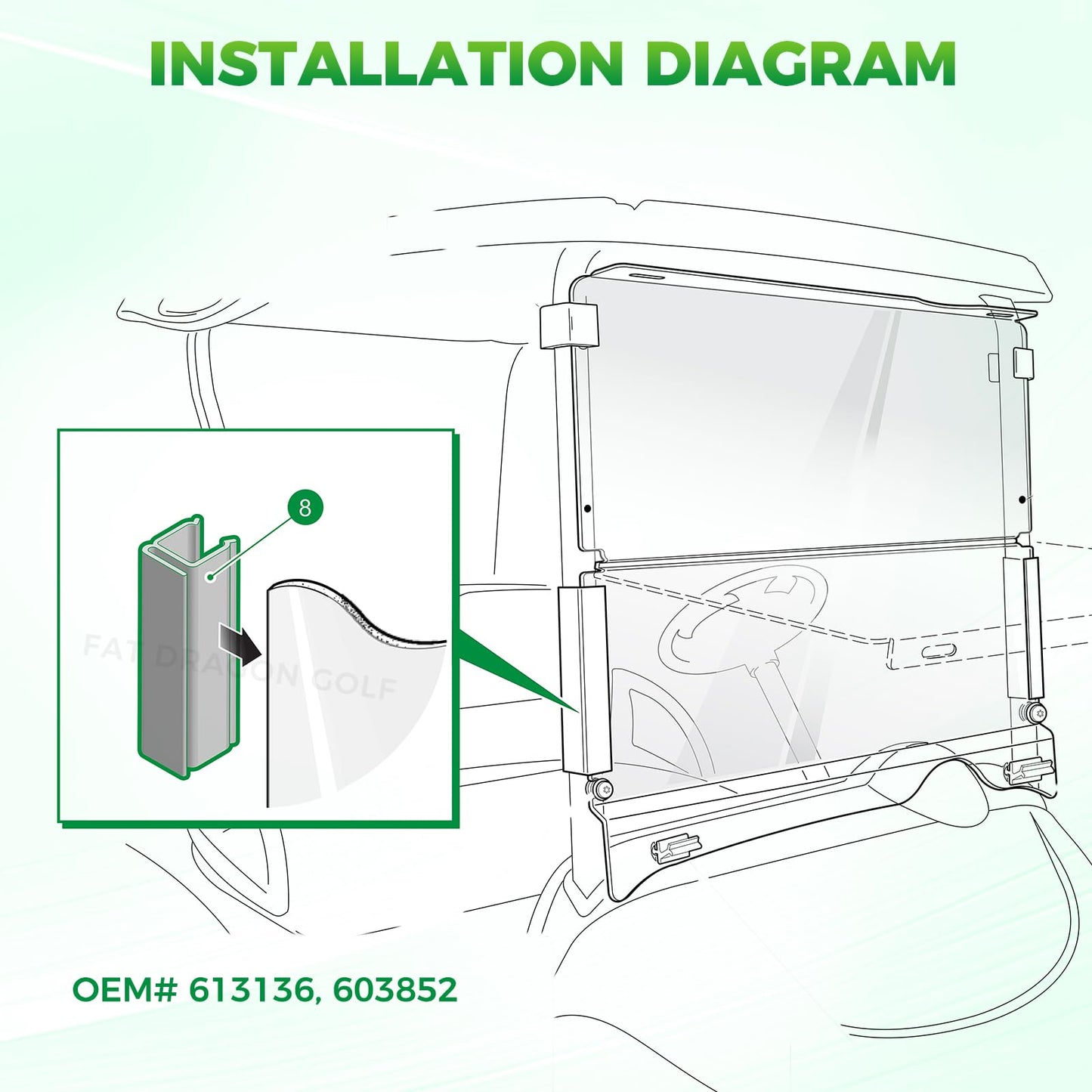 Panglong EZGO RXV Windshield Clips-2Pcs, Golf Cart Windshield Sash Clips for 1-1/4" Square Tube, Fit 2008-up EZGO RXV Golf Cart, OEM# 613136 603852
