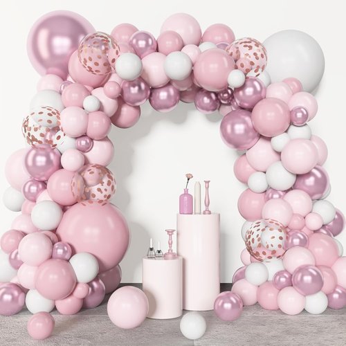 Amandir 153-Piece Pink & White Balloon Arch Garland Kit - Pastel Latex & Metallic Confetti Balloons for Weddings, Showers & Birthdays