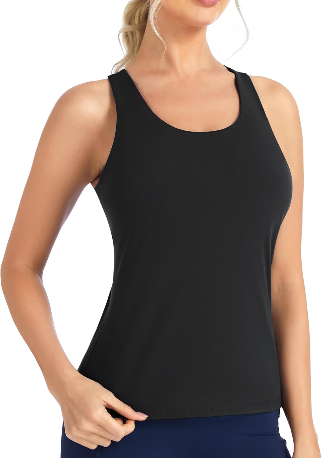 The Gym People Women's Longline Yoga Sports Bra - Racerback Padded Workout Tank Top | Slim Fit Design
