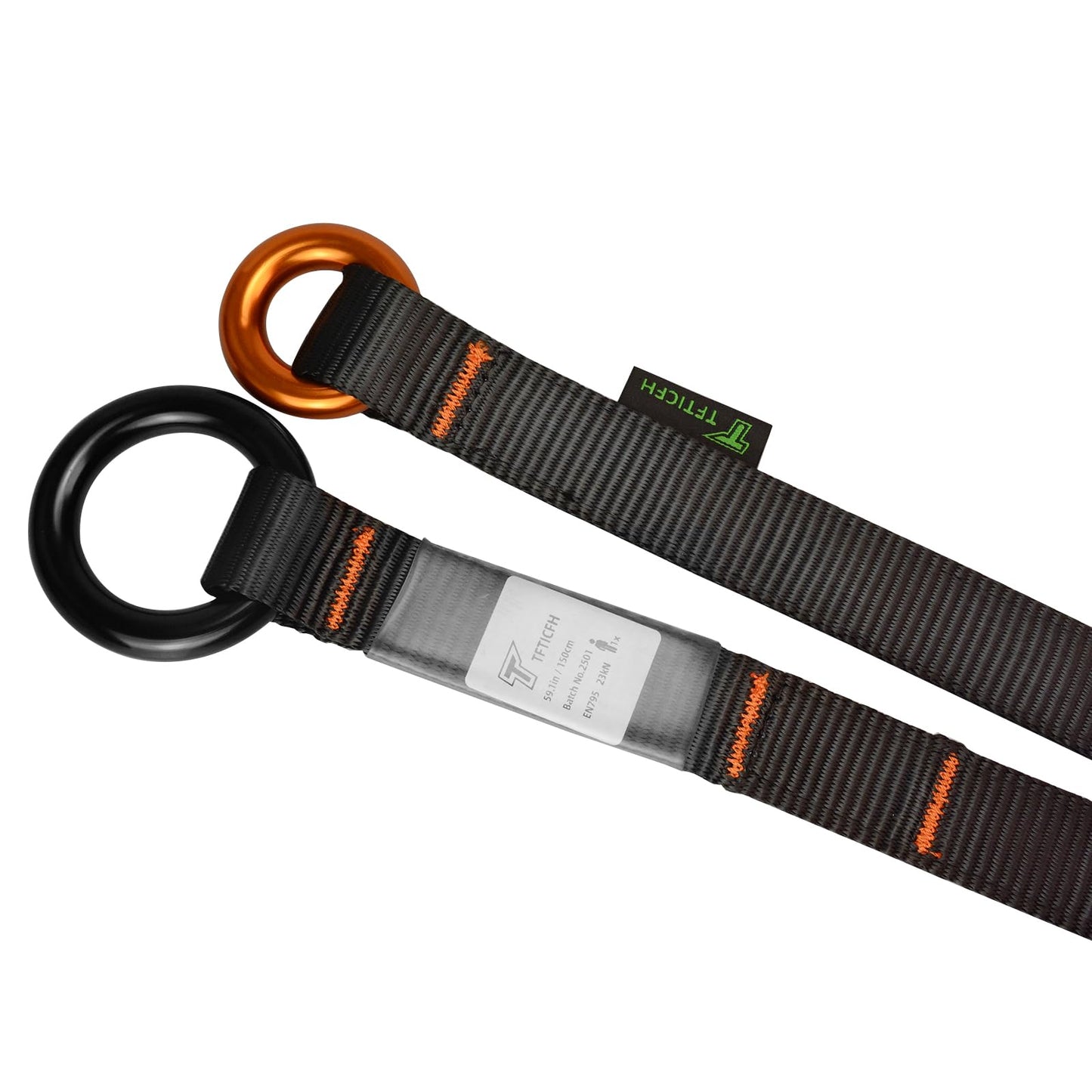 TFTICFH Friction Saver, 23kN Cambium Saver Retrievable Anchor, Climbing Rope Loop Belt Sling with Two 25kN Aluminum Rings for Arborist Tree Climbing Rappeling, 35.4 in, 90cm, Black
