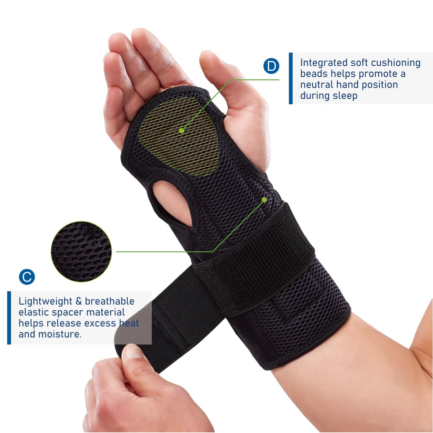 Comforband Night Sleep Wrist Brace – Adjustable, Cushioned Support for Carpal Tunnel, Tendonitis, and Arthritis Pain Relief – Fits Both Hands, One Size