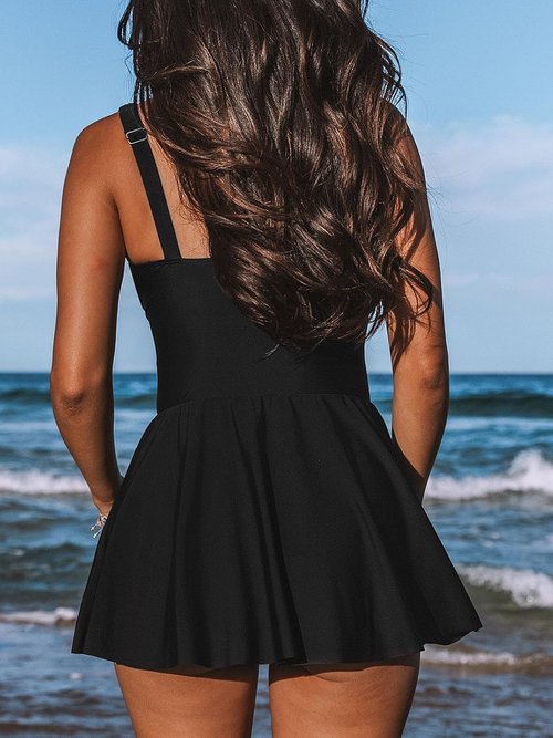 CUPSHE One Piece Swimsuit - Scoop Neck Swimdress with Wide Straps & Tie Knot Skirt