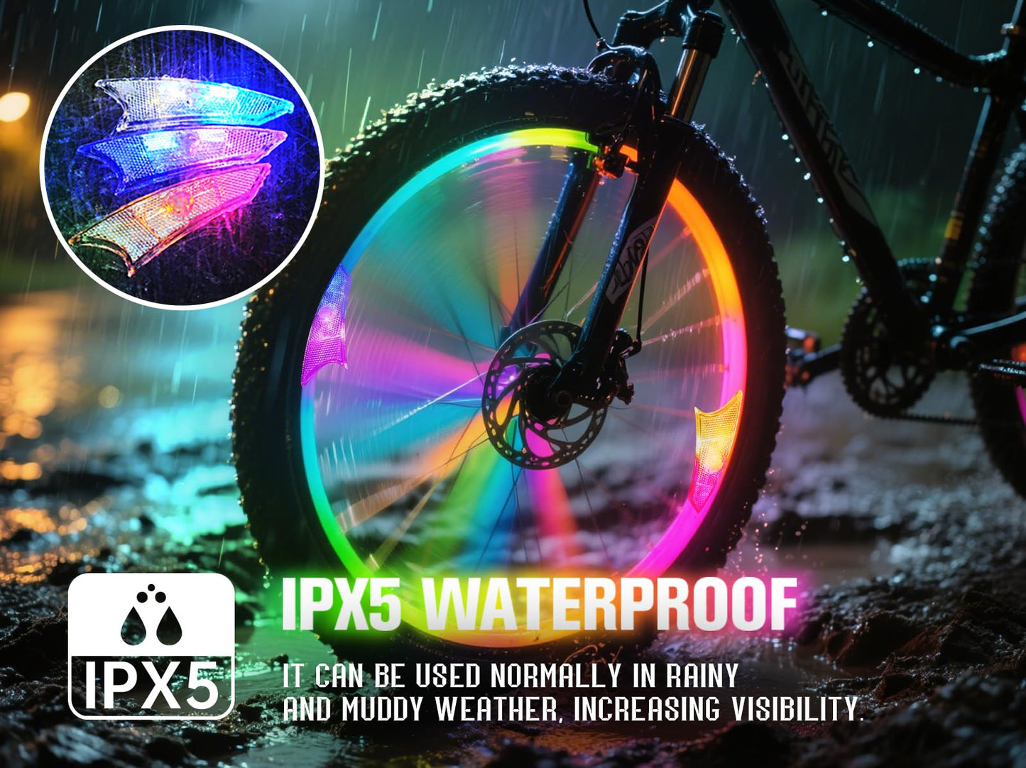 REOWONU 2-Tire Pack Bike Spoke Lights for Bike Wheels Lights Rechargeable(Batteries Included), Bicycle Wheel Light for Night Riding, 360 Visibility, Vibration Sensing, Ultra Bright (Bike Spoke Light)