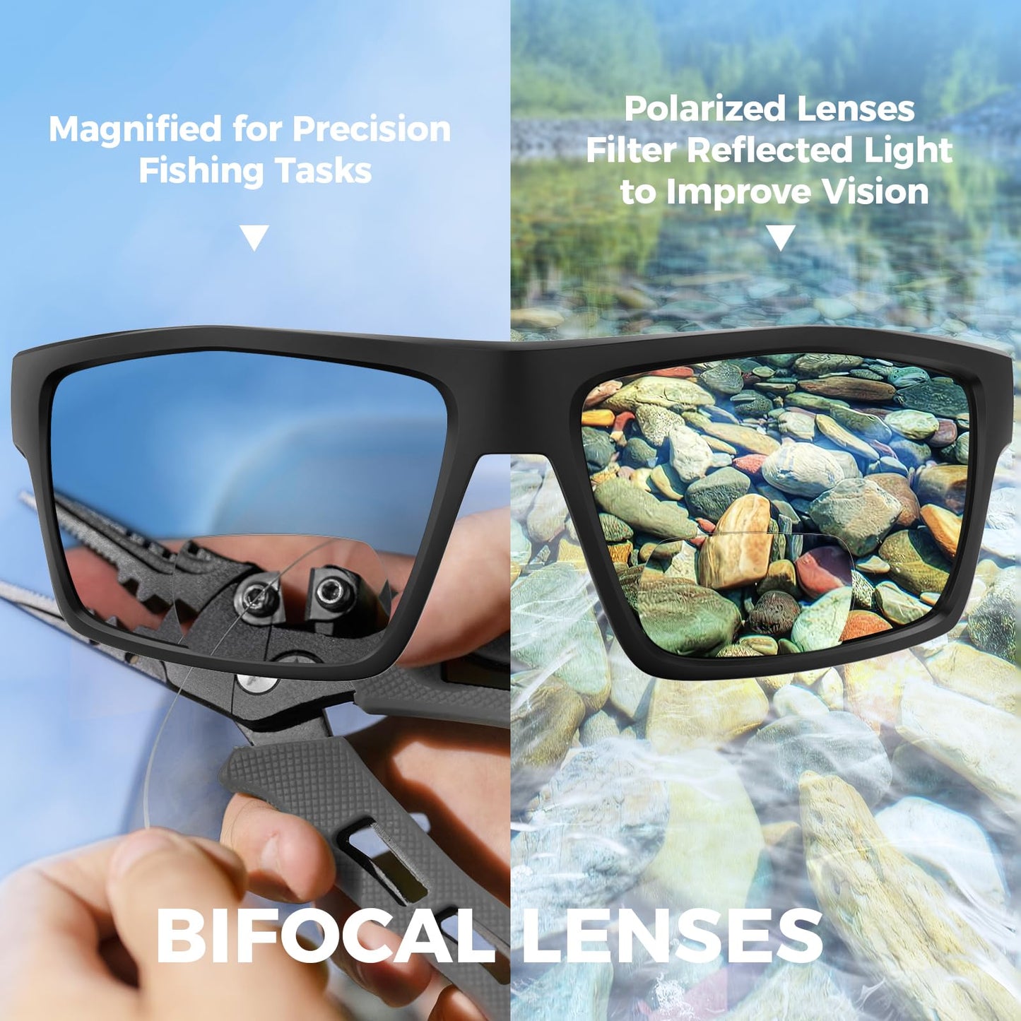 KastKing Waccamaw Bifocal Polarized Sunglasses, Bifocal x1.5 Magnifications, Polycarbonate Lenses, Full Wrap Frame Design, Sports Reader Sunglasses for Men & Women, UV400 Protection