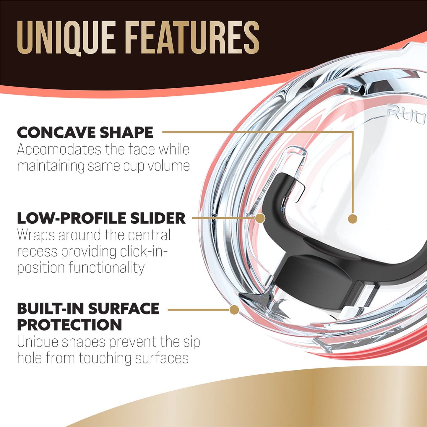 Ruumi® Nose Recess Tumbler Lid (Black) – Compatible with 20 oz Yeti Rambler, Ozark Trail, Swig – See Chart for Other Brands/Sizes