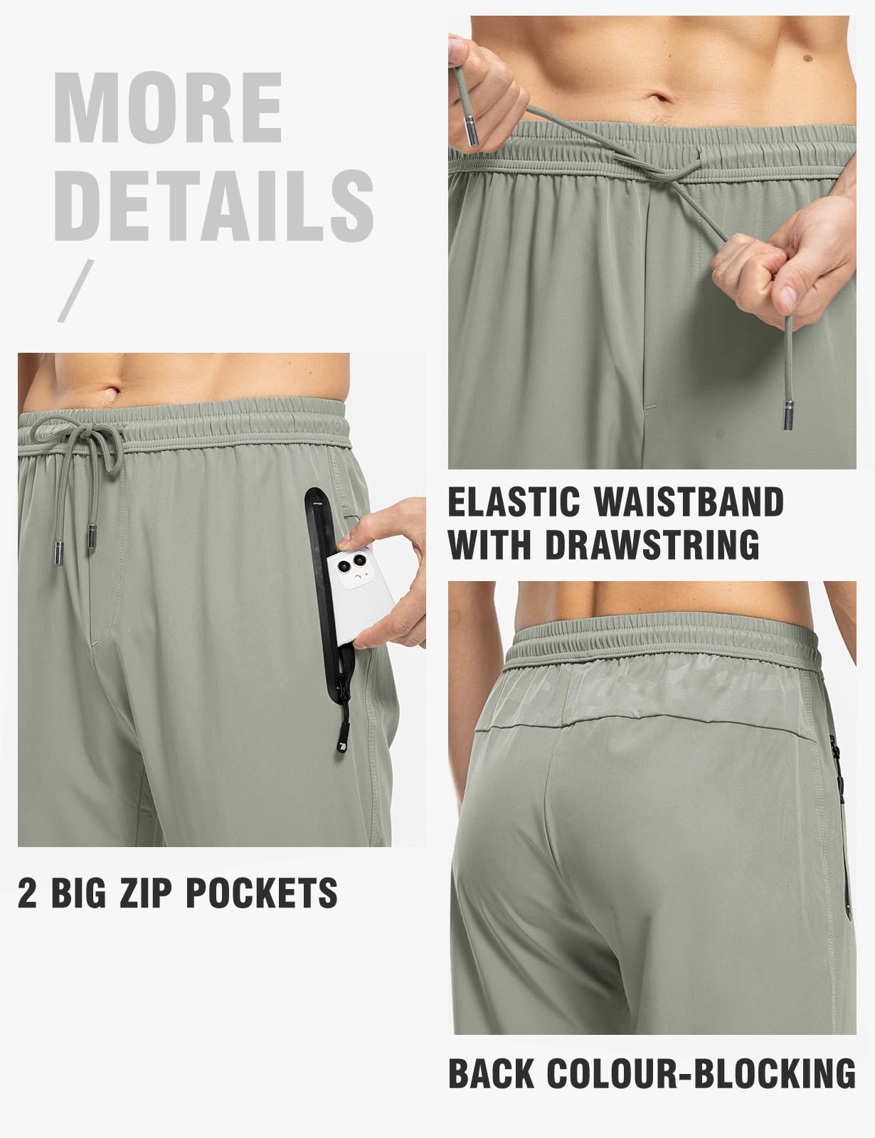 TBMPOY Men's Lightweight Hiking Pants Athletic Workout Pant Quick Dry Sweatpants Fishing Running Active Casual Medium Grey XL