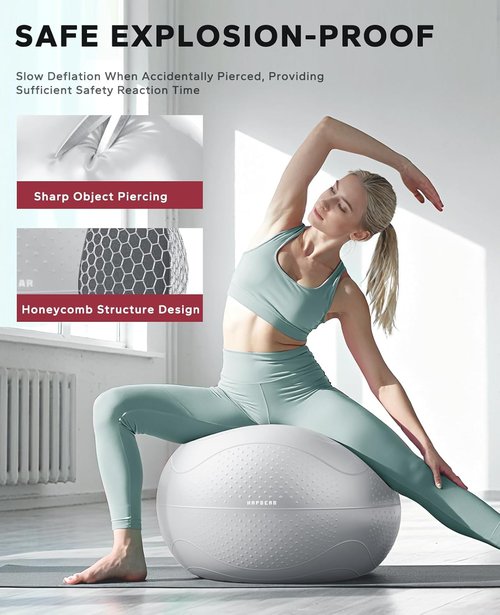 HAPBEAR Exercise Ball - Anti-Burst Slip-Resistant Yoga & Pilates Ball for Core Training | 22''/26''/30'' Sizes, Includes Quick Pump & 3 Resistance Bands