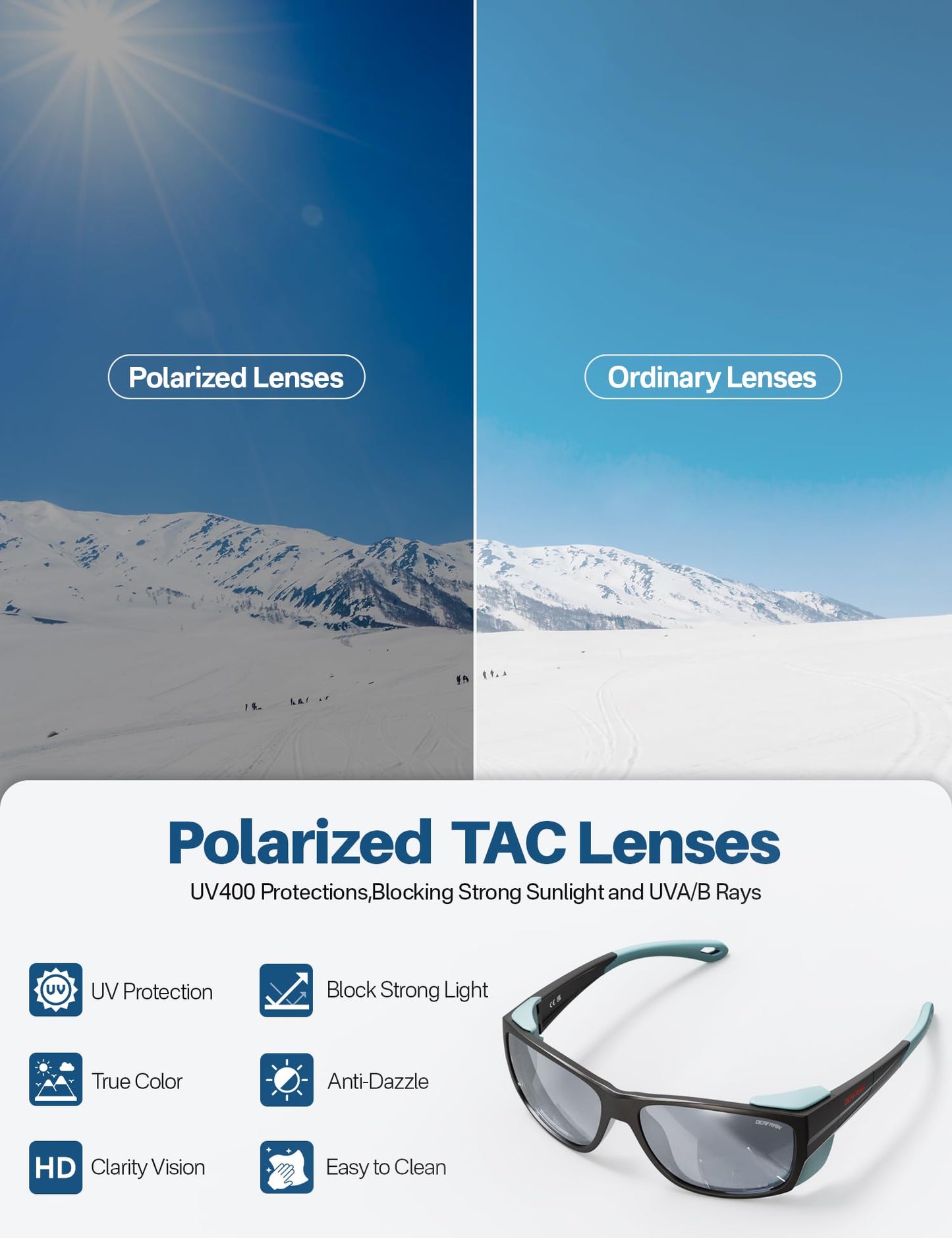 DEAFRAIN Sport Polarized Sunglasses for Men Women with Removable Side Shields for Hiking Skiing Climbing Traveling Glasses UV400 Protection
