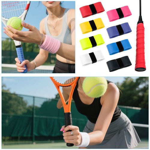 LIQWEI 8 Pcs Tennis Racket Grip Tape, Tacky Non-Slip Badminton Rackets Grip Tape, Sweat-Absorbing Cushion Wrap Head Grips Racket Cover for Tennis, Golf, Baseball, Bat, Universal Grips Tapes