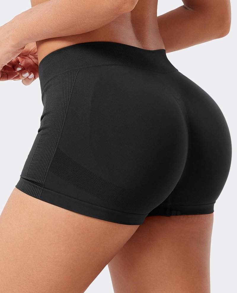 VOYJOY Women Impact Booty Shorts 2.5" Low Rise Hidden Scrunch Butt Lifting Seamless Workout Gym Running Biker Hot Shorts Black