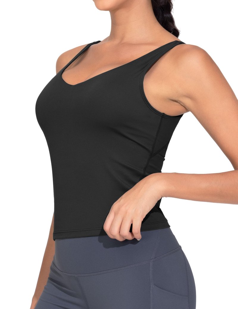 THE GYM PEOPLE Women's Longline Sports Bra Wirefree Padded Workout Yoga Tank Top Black