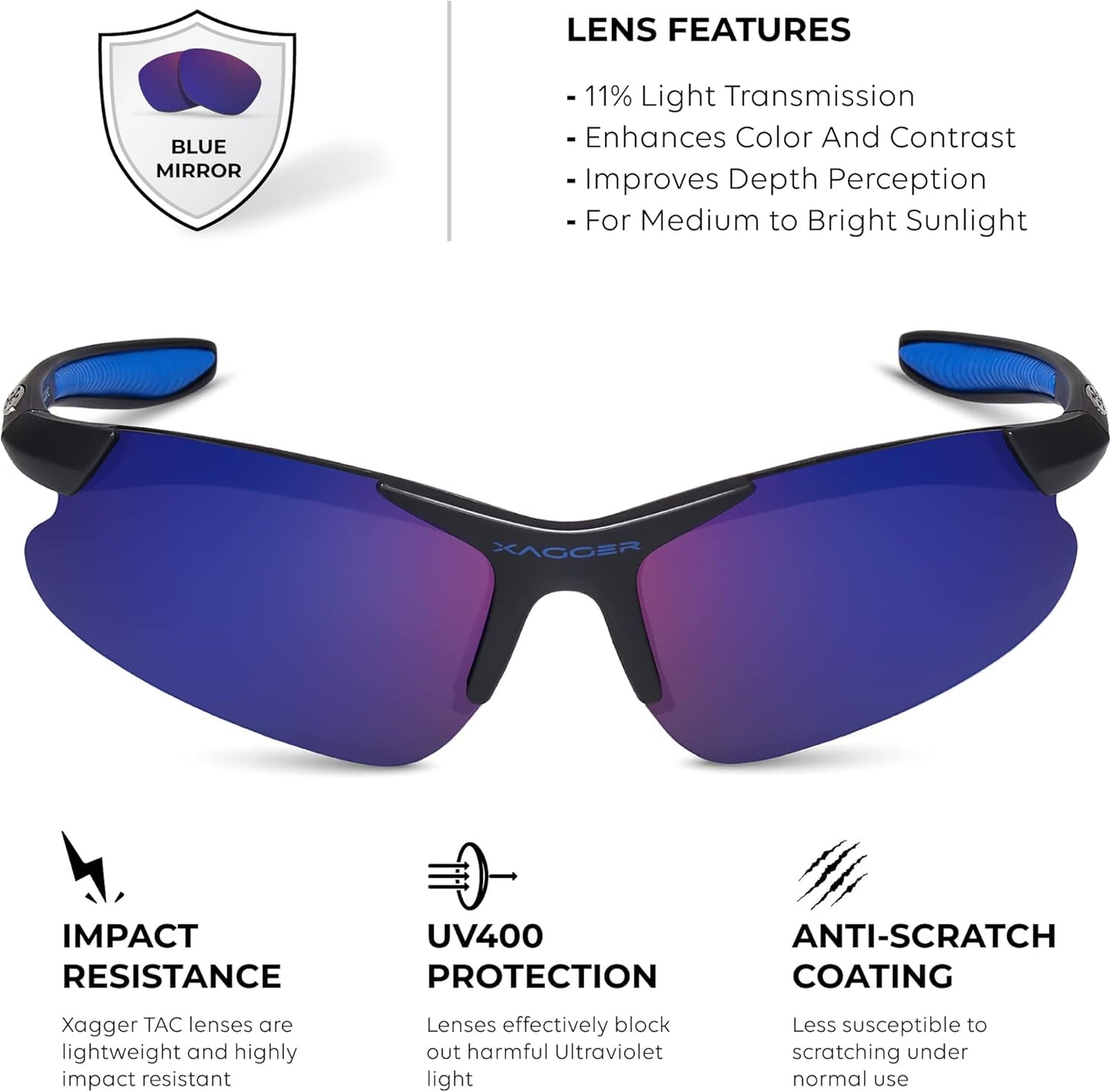 Xagger Kids Polarized Sports Sunglasses - Durable TR90 Frame for Boys & Girls | Perfect for Baseball & Softball