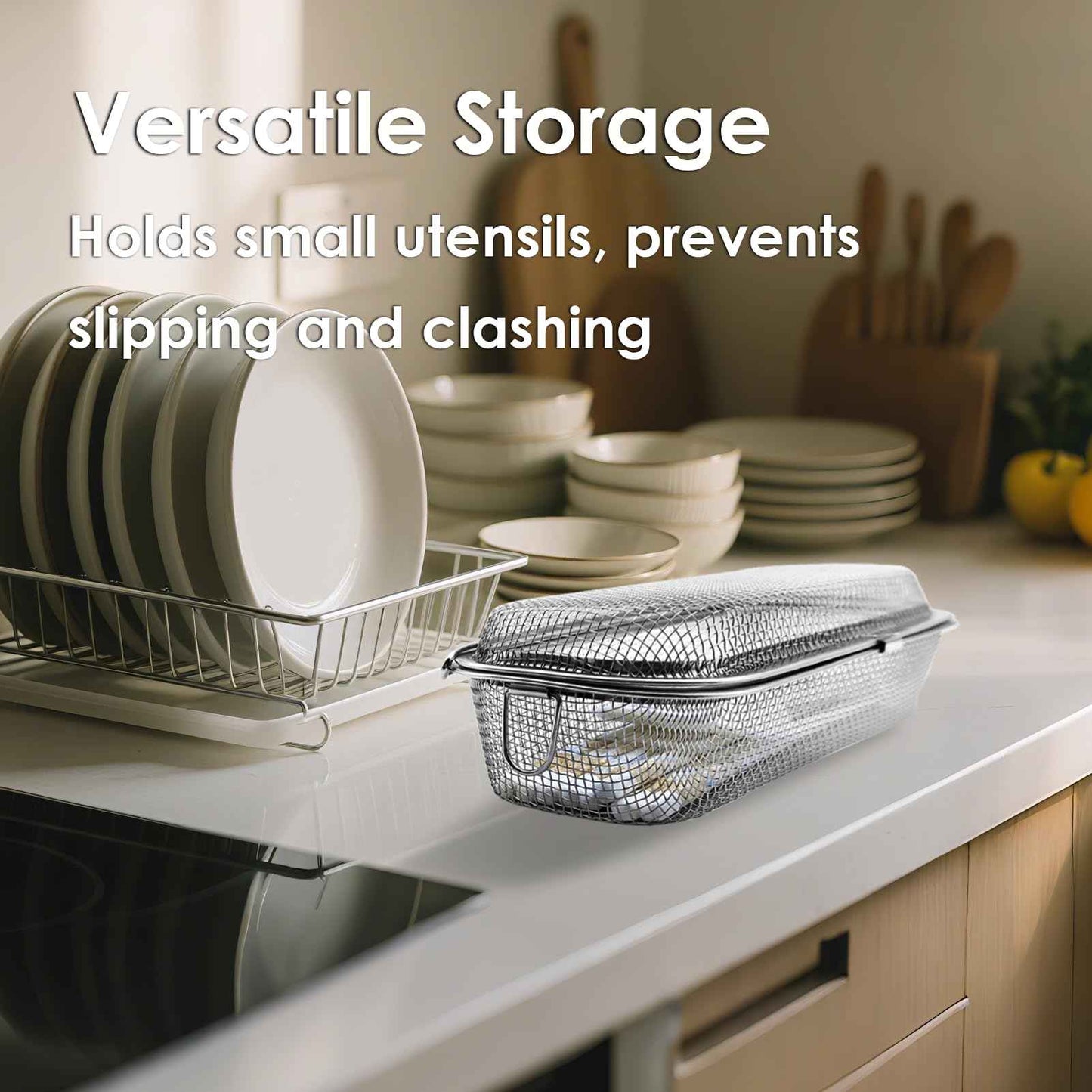 Dishwasher Basket, 18/8 Food-Grade Stainless Steel Dishwasher Basket for Small Item, Bottle Accessories, Scoops, Forks, Chopsticks Cleaning, Silver (Dual-Tier Large)