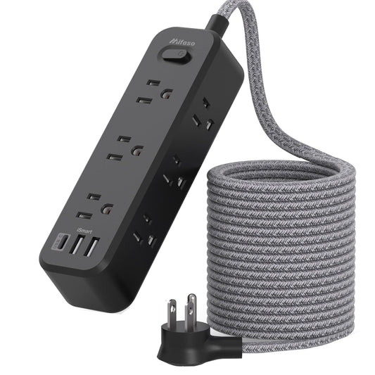 Mifaso Extension Cord 15FT, Surge Protector Power Strip, Long Extension Cord with 9 Outlets 3 USB Ports, Extension Cord with Multiple Outlets, USB Power Strip for Dorm Room Essentials, Black