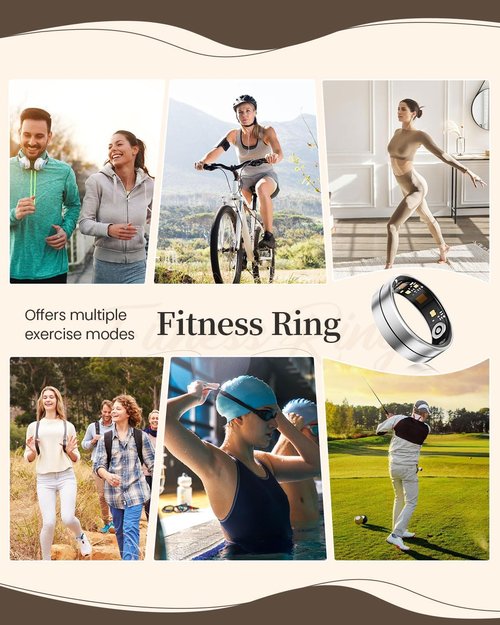 Fvtga Smart Health Ring - Fitness Tracker with Heart Rate, Blood Oxygen & Sleep Monitoring | IP68 Waterproof, Silver, Size 8