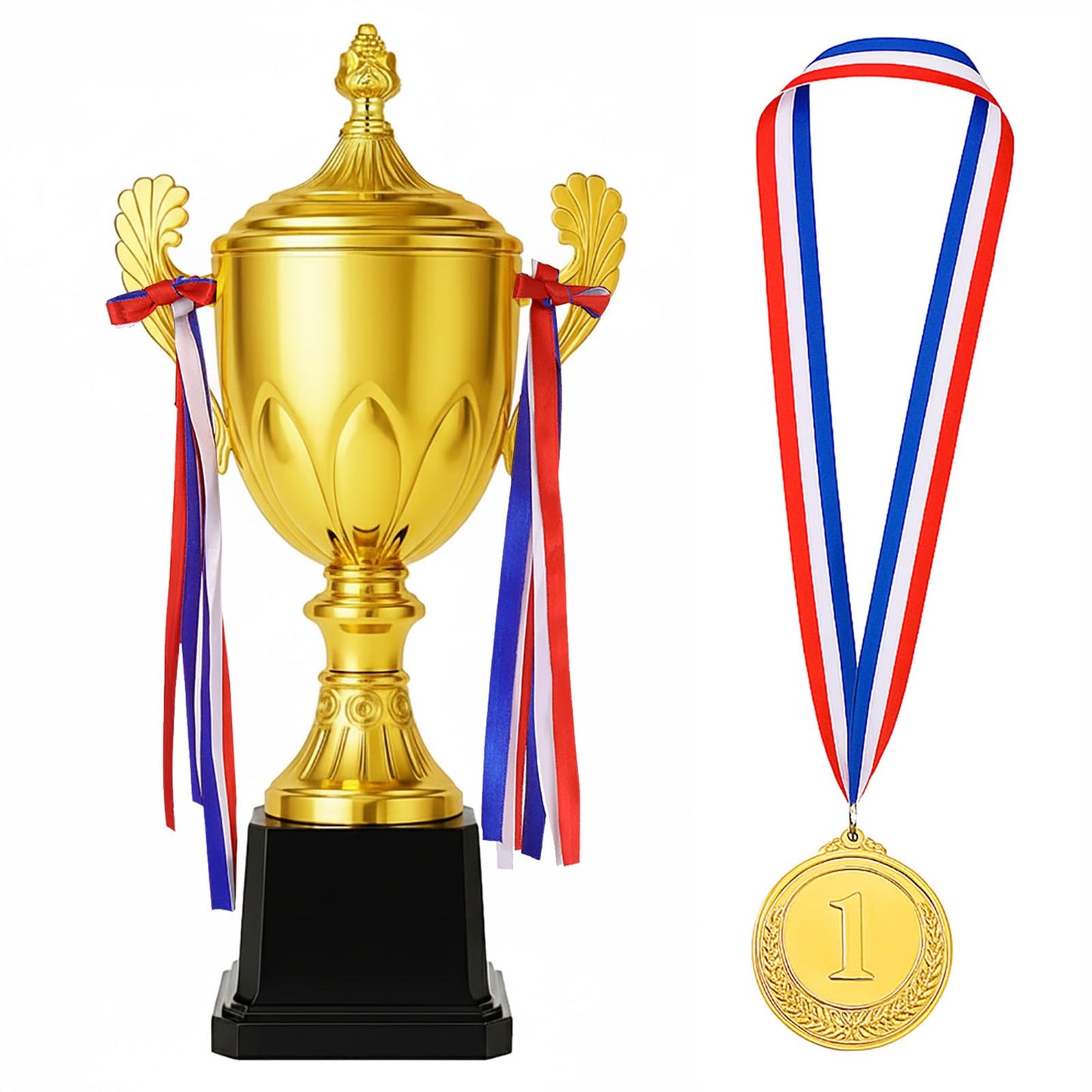 Dorhui Gold Award Trophy 16.5 Inch Large Winner Trophy Cup and Award Medal with Ribbon for Kids and Adults for Sports, Competitions, Tournaments