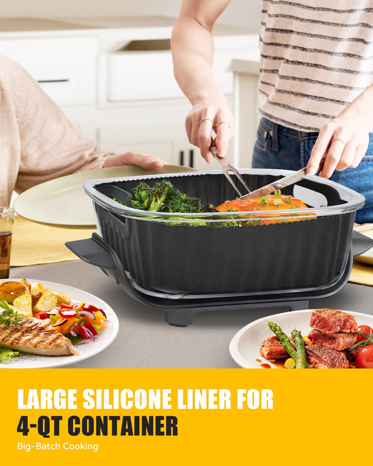 Air Fryer Silicone Liners for Ninja Crispi FN101GY,Non-Stick Ninja Glass Air Fryer Accessories,Big Liner for 4 QT Container & Small Liner for 6 Cups Container,Reusable Airfryer Replacement Insert,Gray