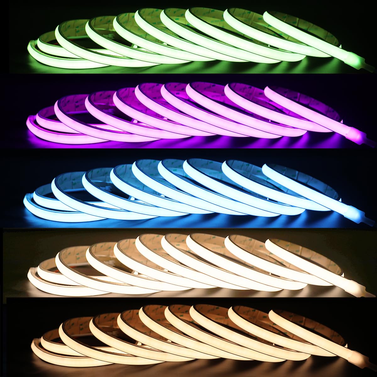 Addressable RGBCCT Flexible COB LED Strip Light, RGBWW 24V WS2811 Pixel 4200LEDs Cuttable Outdoor 16.4Ft 5m Long Color Changing LED Strip, Neon White Silicone Tube Lighting with Adhesive Back