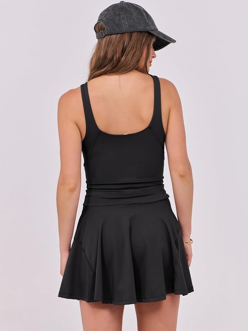 Caracilia Women's Tennis Mini Dress - Sleeveless Athletic Romper with Built-In Shorts | Summer Activewear